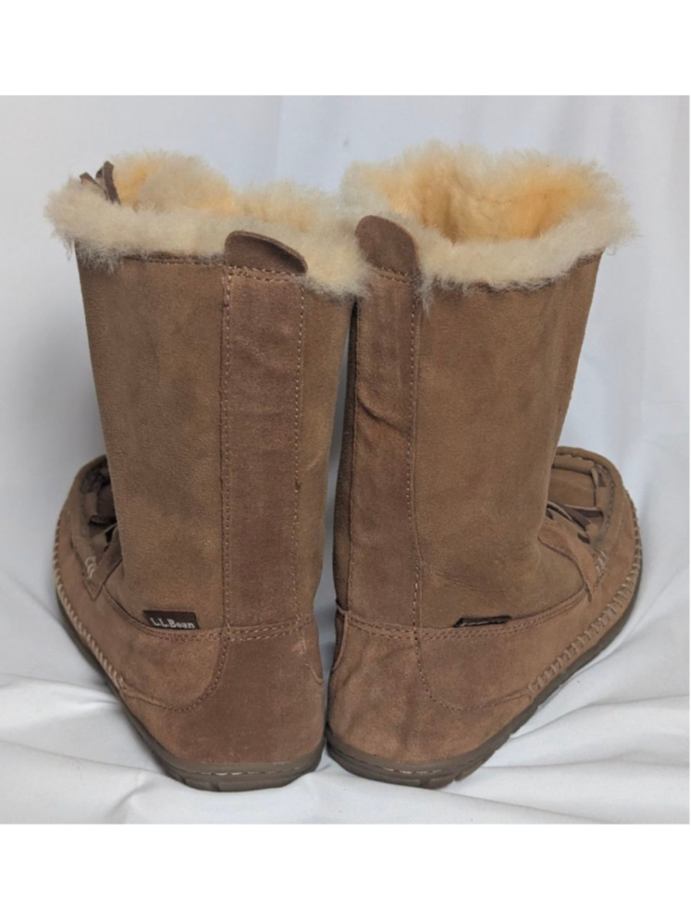 LL Bean Shearling Lined Suede Winter Boots Brown Lace Up Womens - Picture 5 of 7